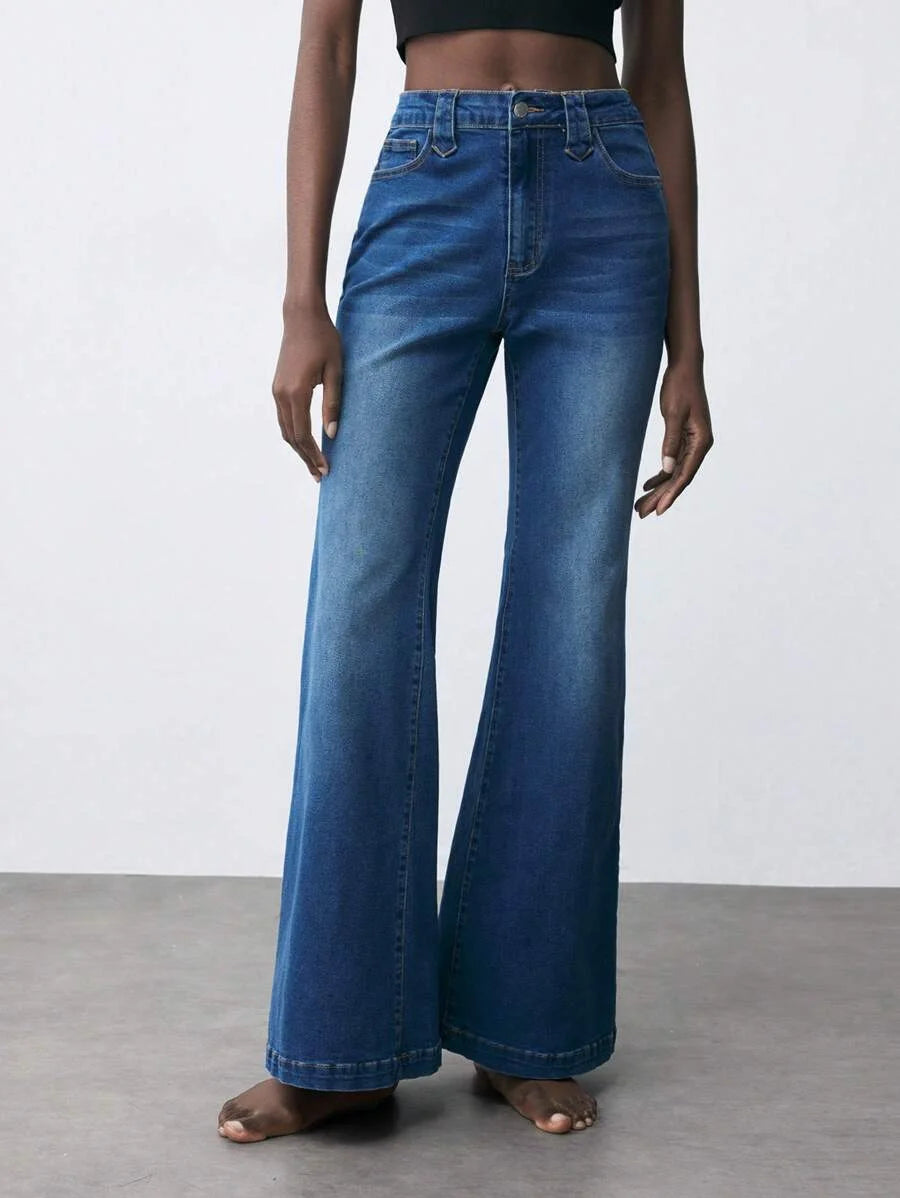 Womens Blue Stretchy Denim Slim Fit Flared Jeans