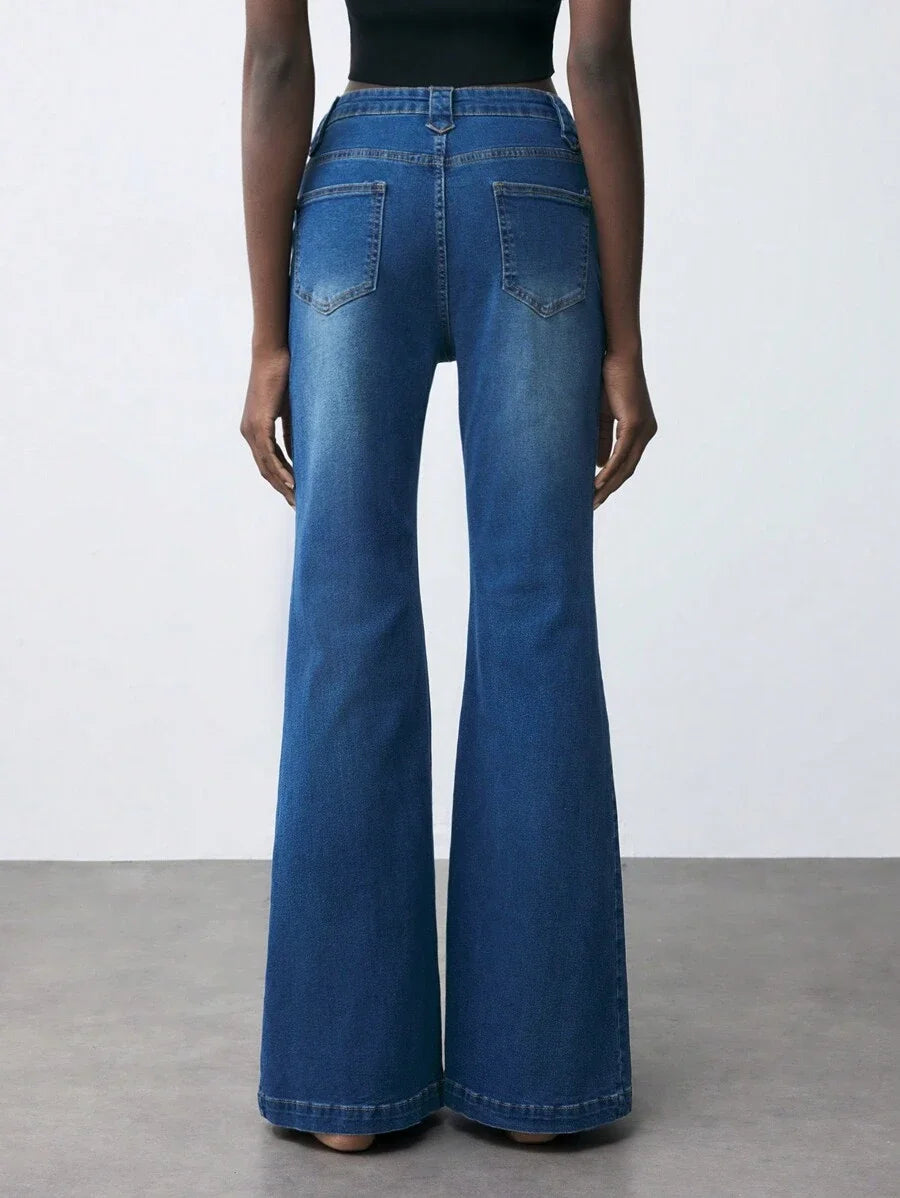 Womens Blue Stretchy Denim Slim Fit Flared Jeans