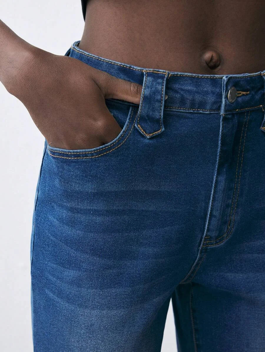 Womens Blue Stretchy Denim Slim Fit Flared Jeans