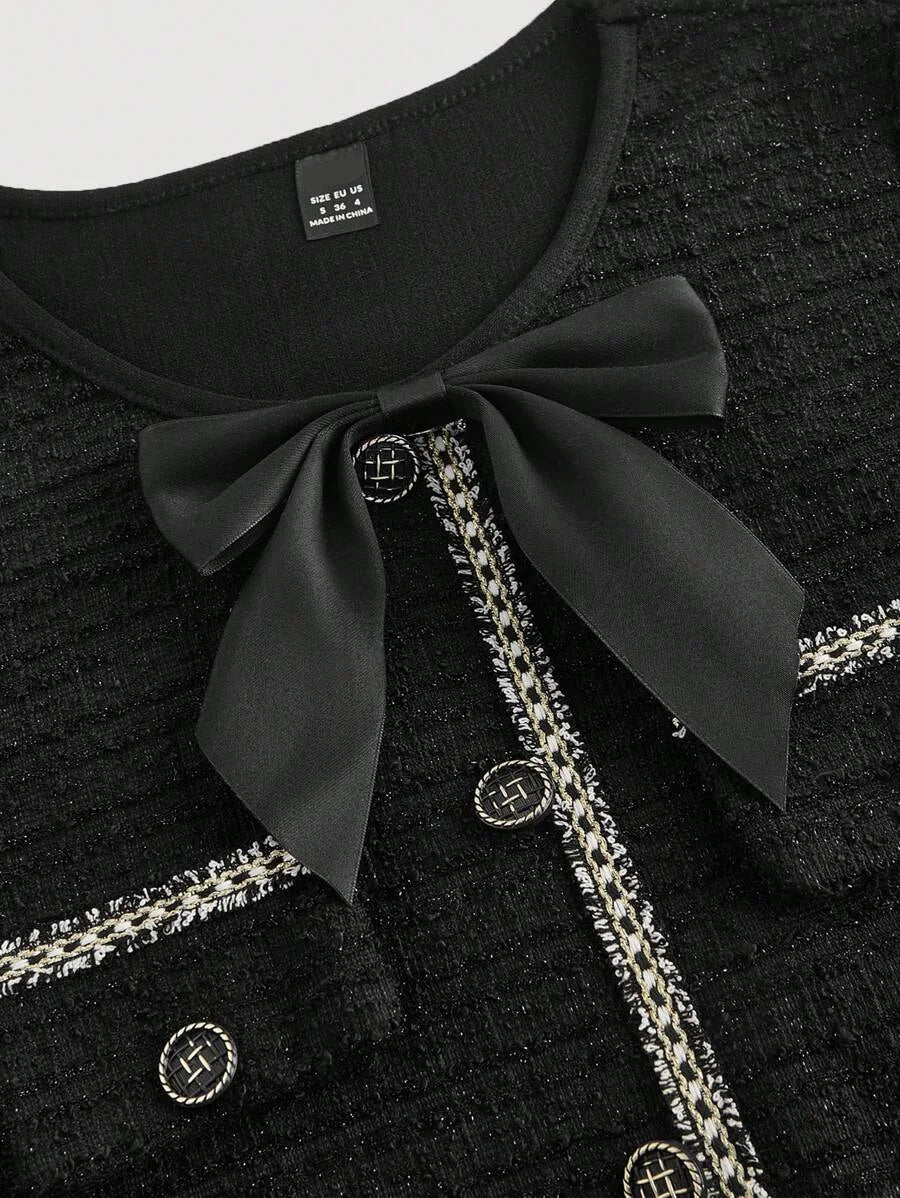 Womens Bow Decor Red Retro Knit Long Sleeve Mini DressNew Year Eve Dress DressHoliday DressWinter