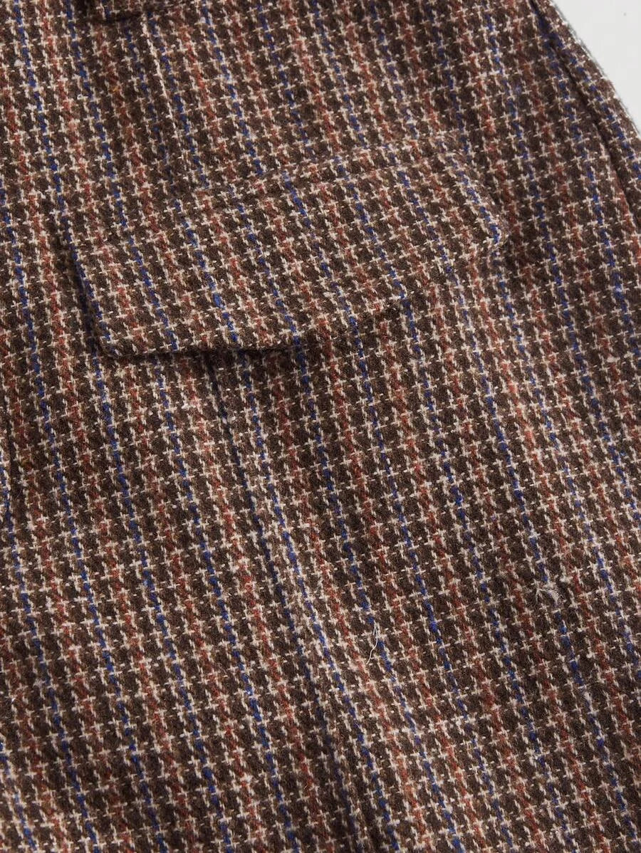 Womens Brown Tweed Cargo Pocket Wide Leg Pants Long Trousers For WinterBrown PantsWomen Dress