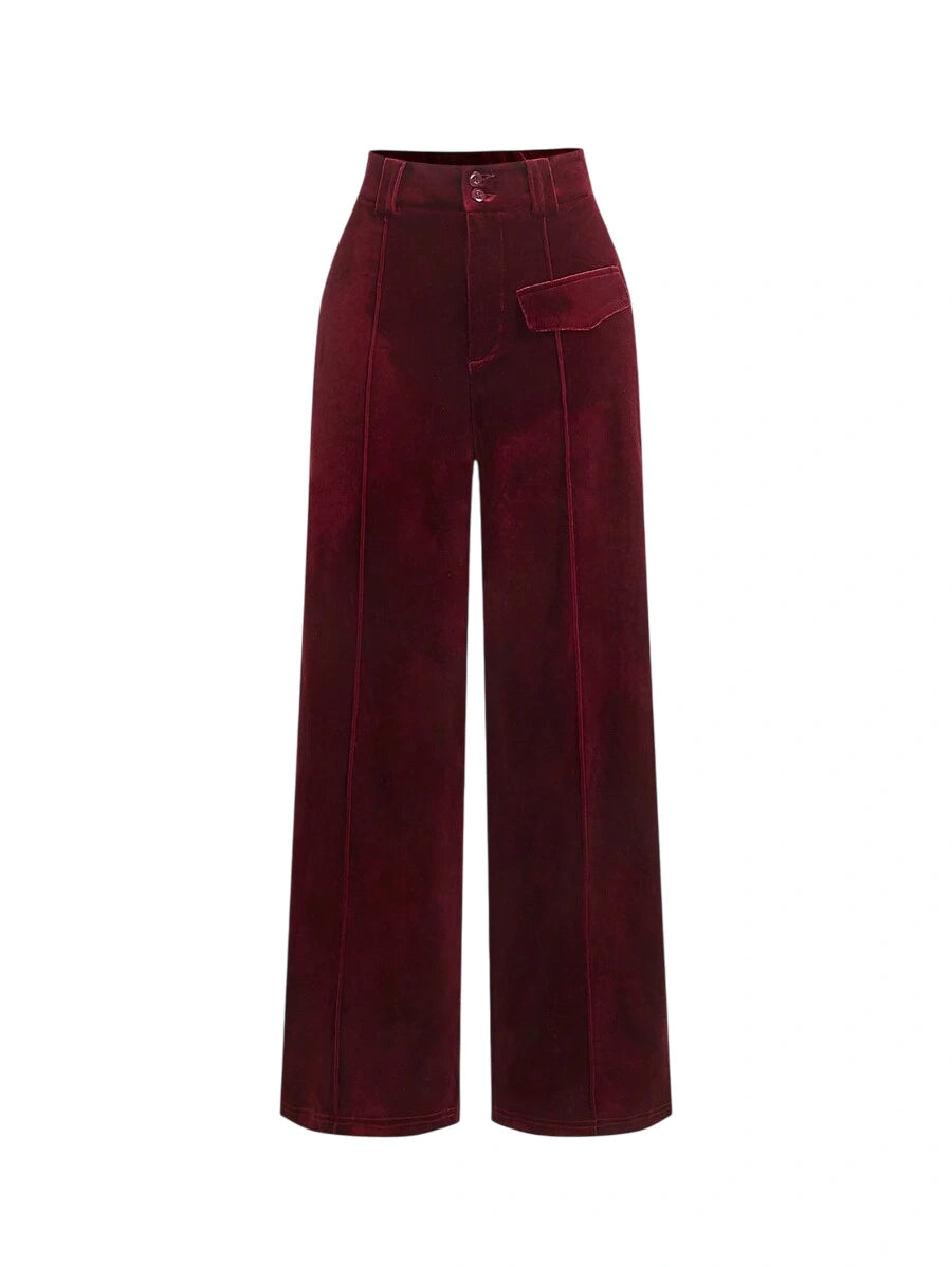 Womens Burgundy Velvet WideLeg Pleated PantsNew Years Women Outfit New YearValentine Clothes