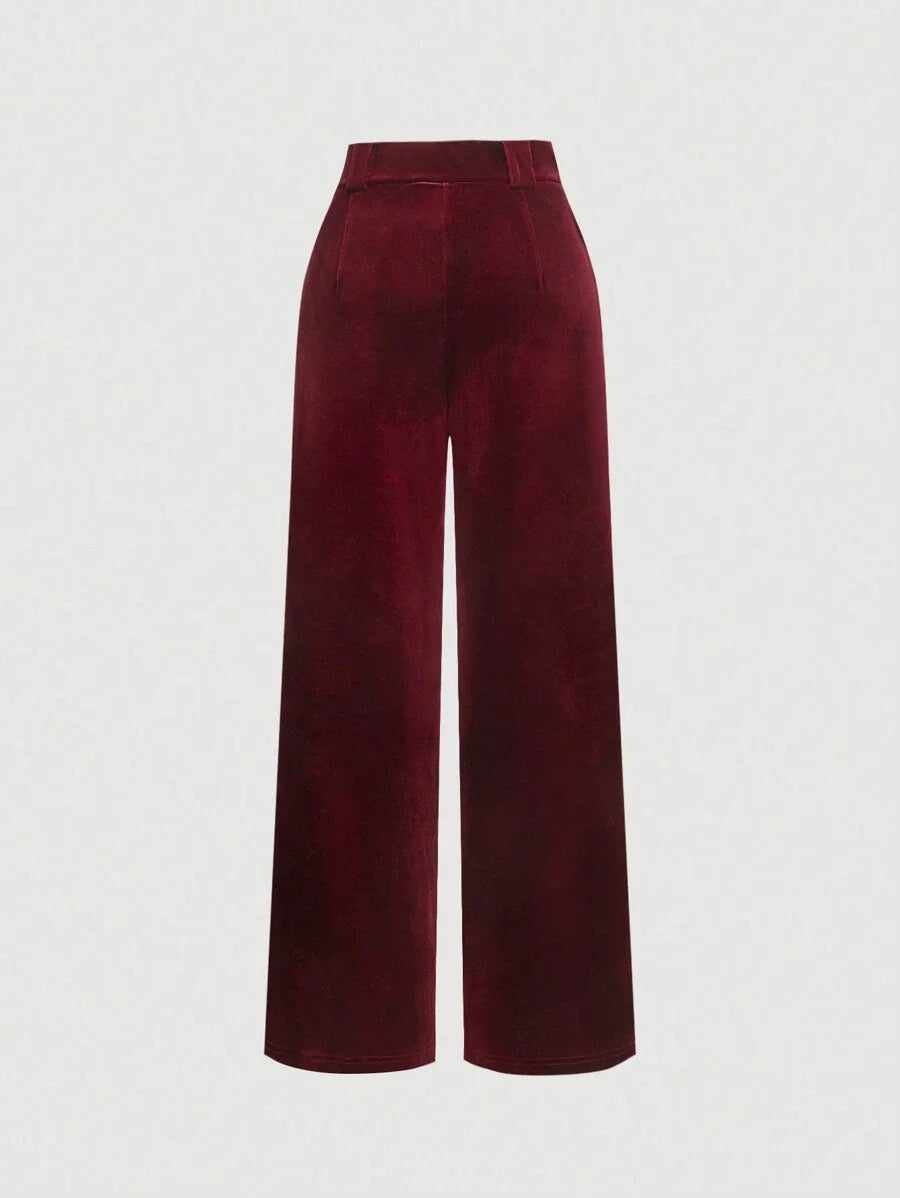 Womens Burgundy Velvet WideLeg Pleated PantsNew Years Women Outfit New YearValentine Clothes