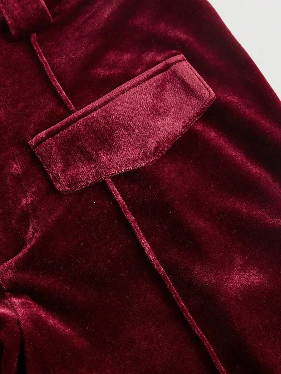 Womens Burgundy Velvet WideLeg Pleated PantsNew Years Women Outfit New YearValentine Clothes