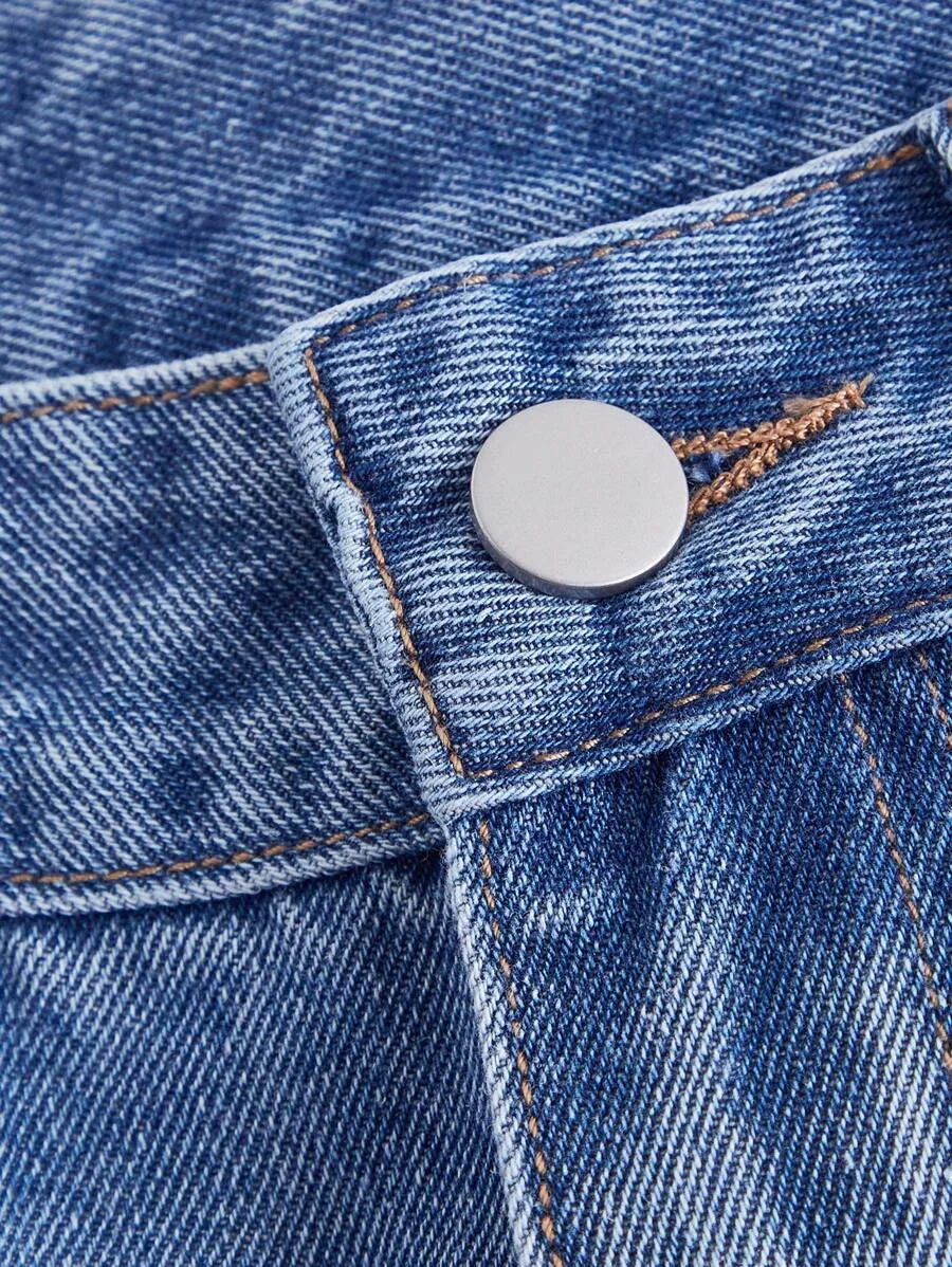 Womens Casual Distressed Denim Jeans With Lace Heart Trim