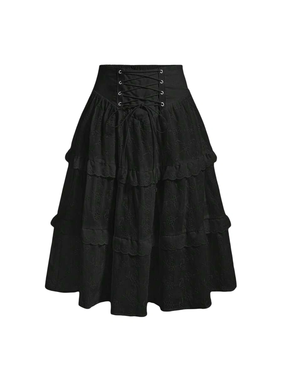 Womens Crisscross Strap Hollow Out Embroidery SkirtLong White Skirt