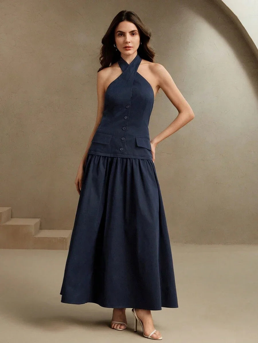 Womens Crossover VNeck Waist Cinched 2 In 1 Long Dress Work Outfit Spring