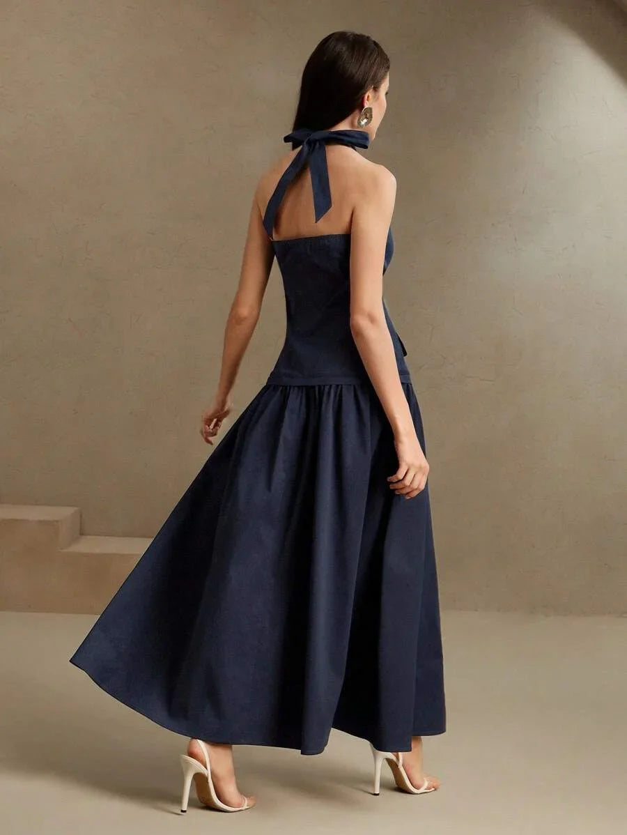 Womens Crossover VNeck Waist Cinched 2 In 1 Long Dress Work Outfit Spring