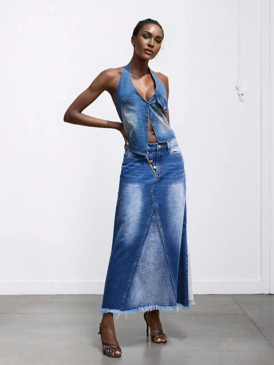 Womens Denim Tops Halter Neck Vest Spring And Summer Denim Tops
