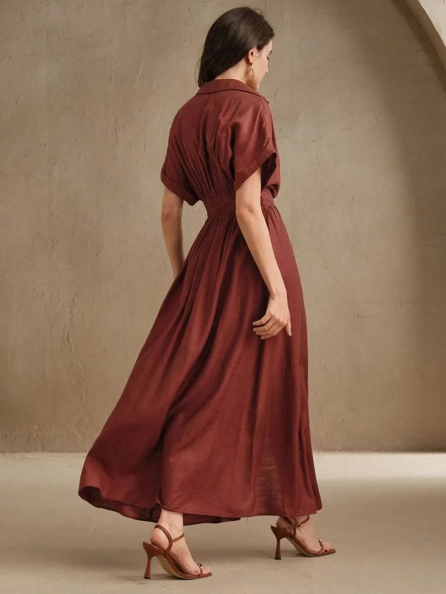 Womens Design Sense VNeck SingleBreasted Twist Waist Long Dress Suitable For Festival Going Out