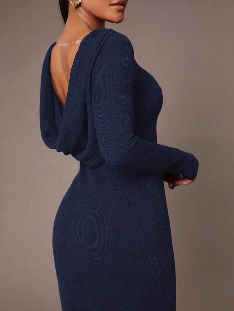 Womens Elegant And Gorgeous Autumn And Winter Draped Backless Long Sleeve Jumpsuit Ideal For Daily