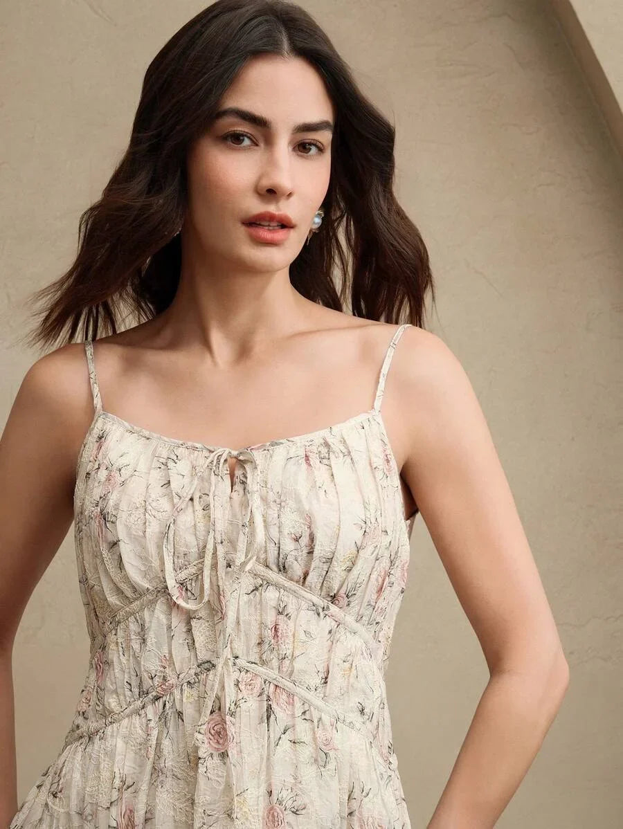 Womens Elegant Floral Butterfly Print Tie Waist Dress Summer Brunch Outfits Festival