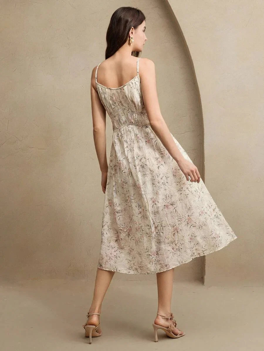 Womens Elegant Floral Butterfly Print Tie Waist Dress Summer Brunch Outfits Festival