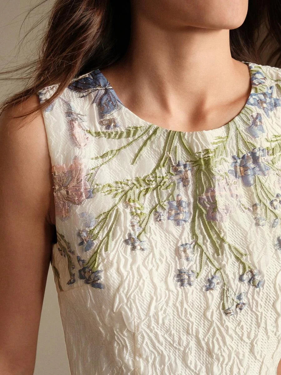 Womens Elegant Romantic DateParty Embroidered Floral Sleeveless Dress Ideal For Spring amp Summer