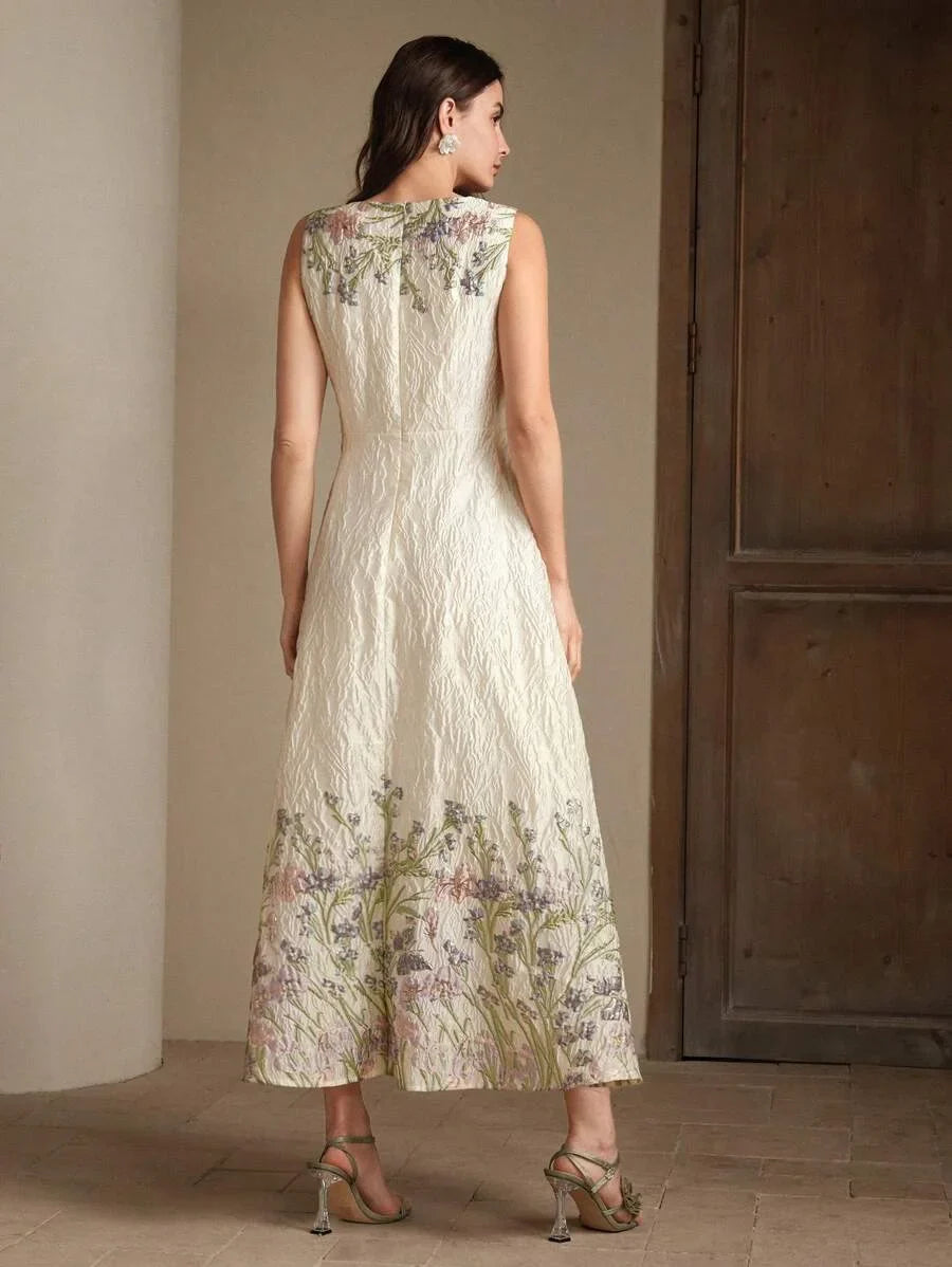 Womens Elegant Romantic DateParty Embroidered Floral Sleeveless Dress Ideal For Spring amp Summer
