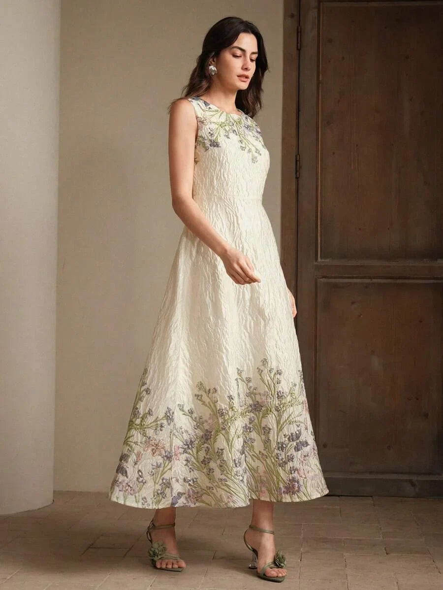 Womens Elegant Romantic DateParty Embroidered Floral Sleeveless Dress Ideal For Spring amp Summer
