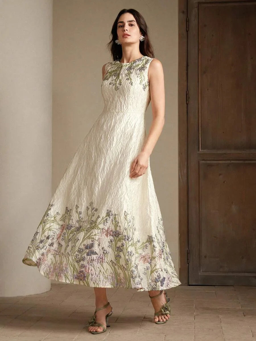 Womens Elegant Romantic DateParty Embroidered Floral Sleeveless Dress Ideal For Spring amp Summer