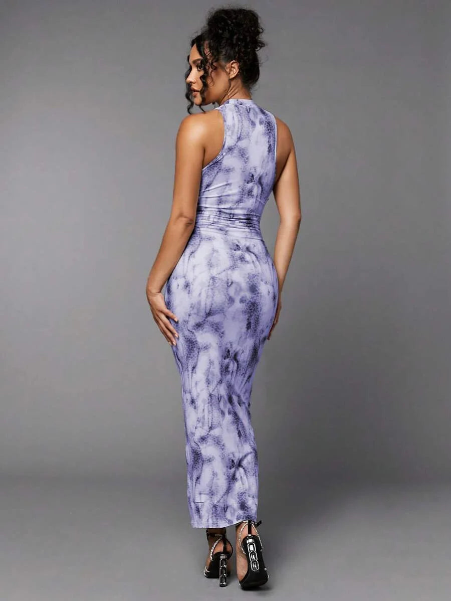 Womens Fashion Sexy Batik Leopard Print Sleeveless Fitted Dress