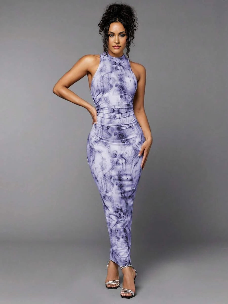 Womens Fashion Sexy Batik Leopard Print Sleeveless Fitted Dress
