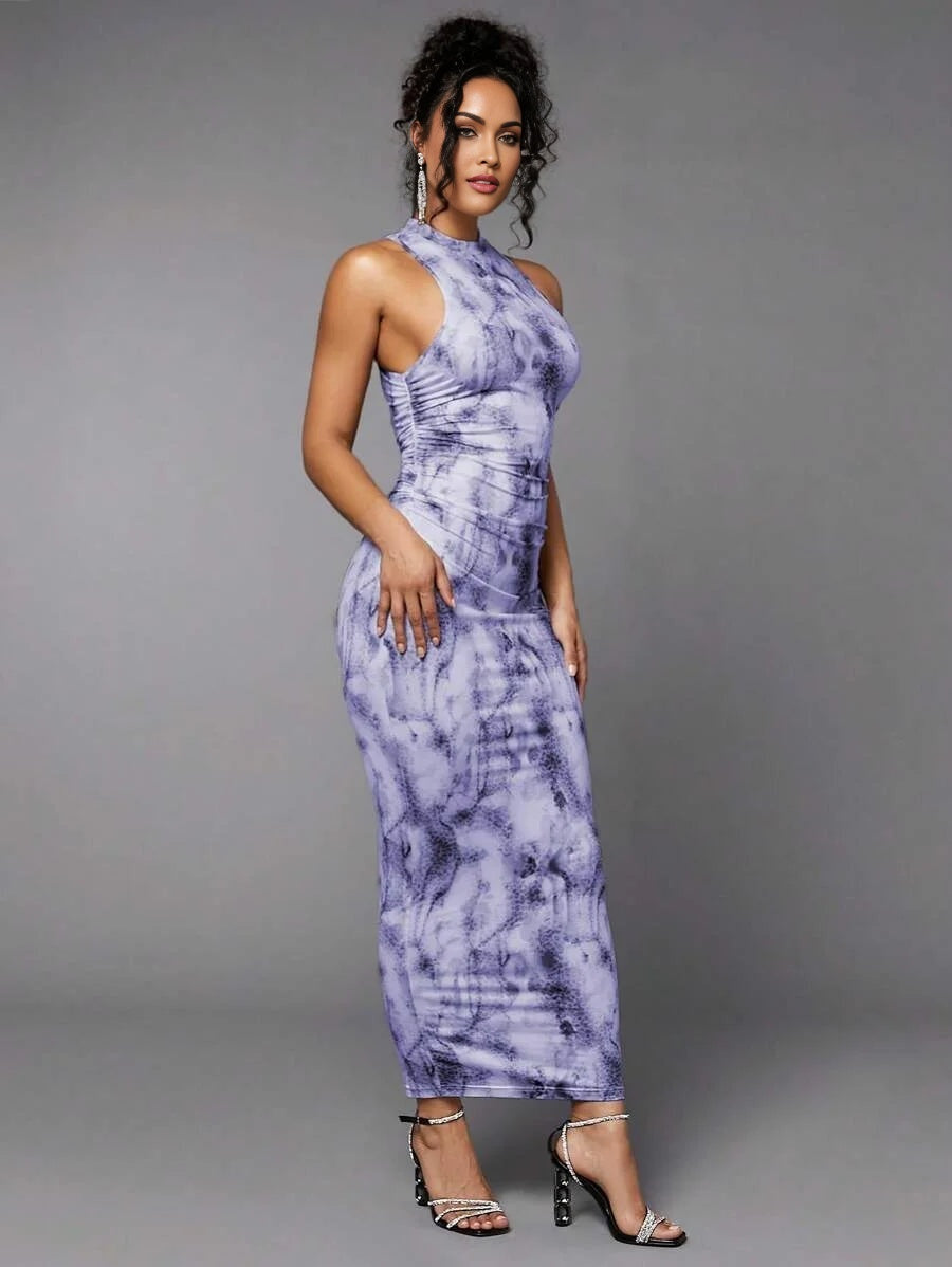 Womens Fashion Sexy Batik Leopard Print Sleeveless Fitted Dress
