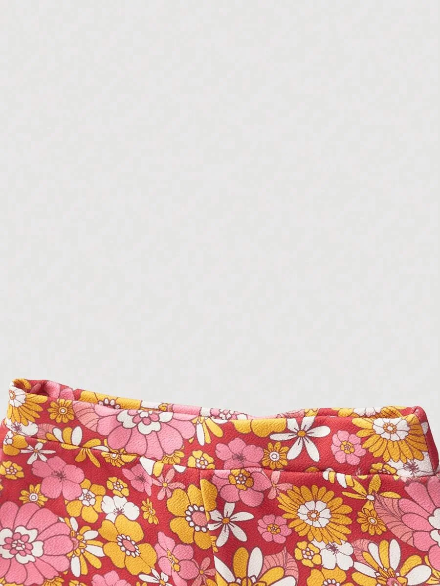 Womens Floral Print Flare Leg Casual Pants For Holiday