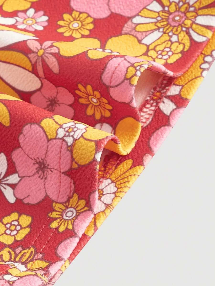 Womens Floral Print Flare Leg Casual Pants For Holiday