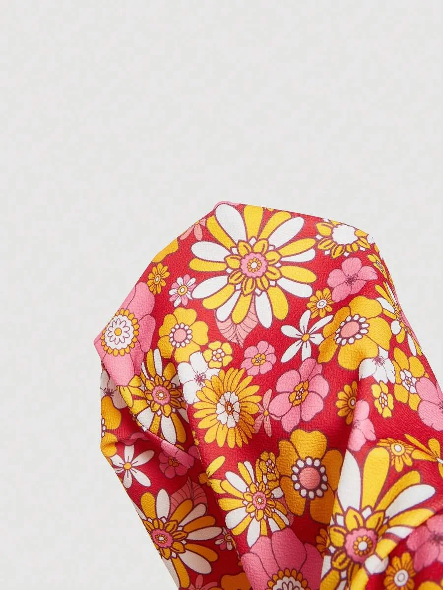 Womens Floral Print Flare Leg Casual Pants For Holiday