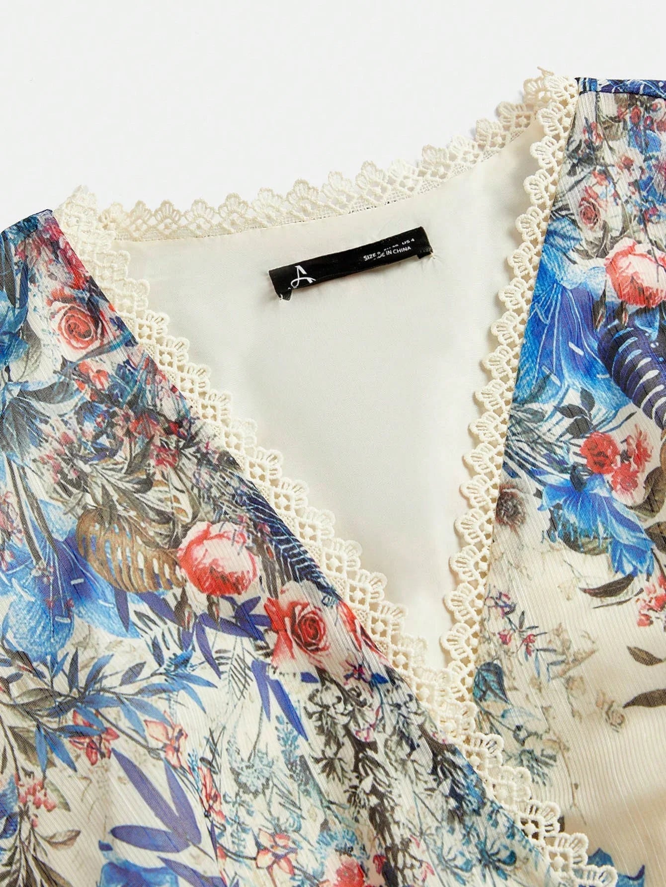 Womens Floral Print Lantern Sleeve VNeck Elegant Dress With Waist Drawstring Ideal For Valentines