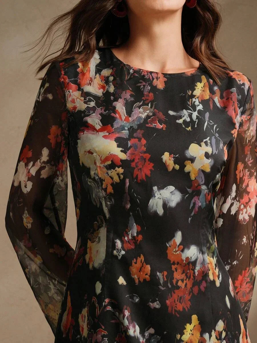 Womens Floral Print Long Sleeve Dress Elegant amp Fashionable Country Style Resort Dress