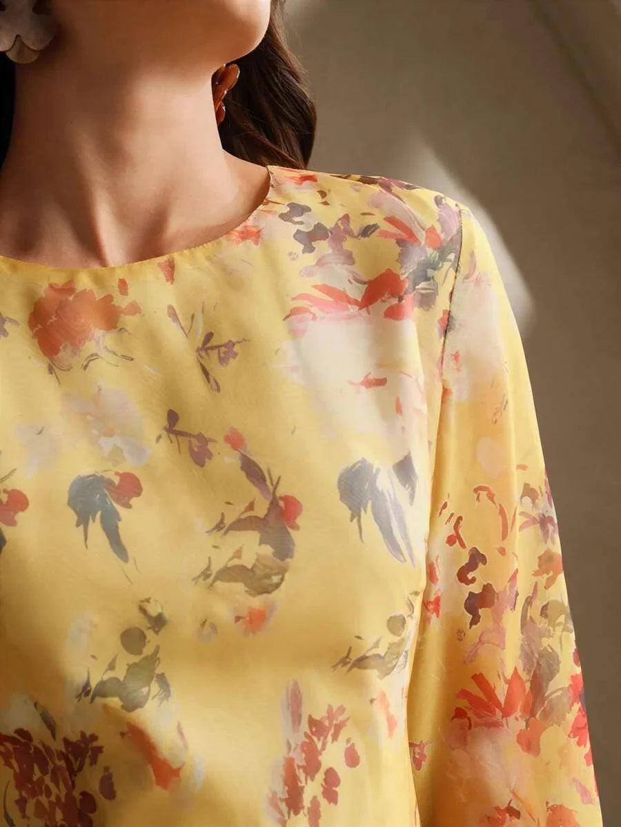 Womens Floral Print Vacation Style Long Sleeve Dress Elegant And Fashionable