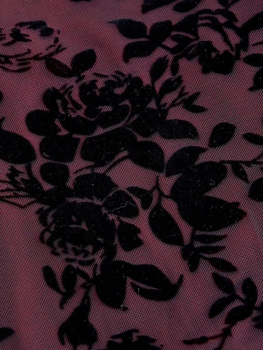 Womens Floral Printed Lace Patchwork Skirt