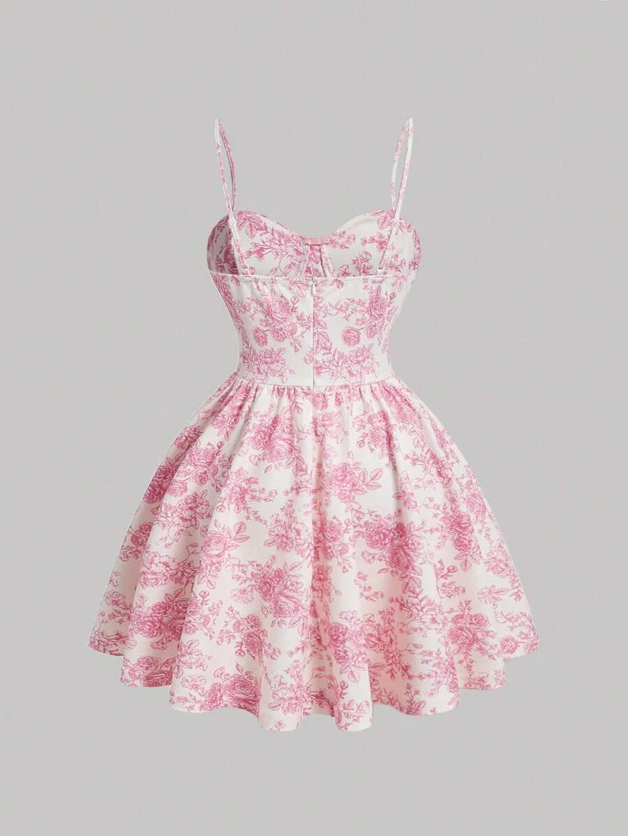 Womens Floral Printed Spaghetti Strap Dress