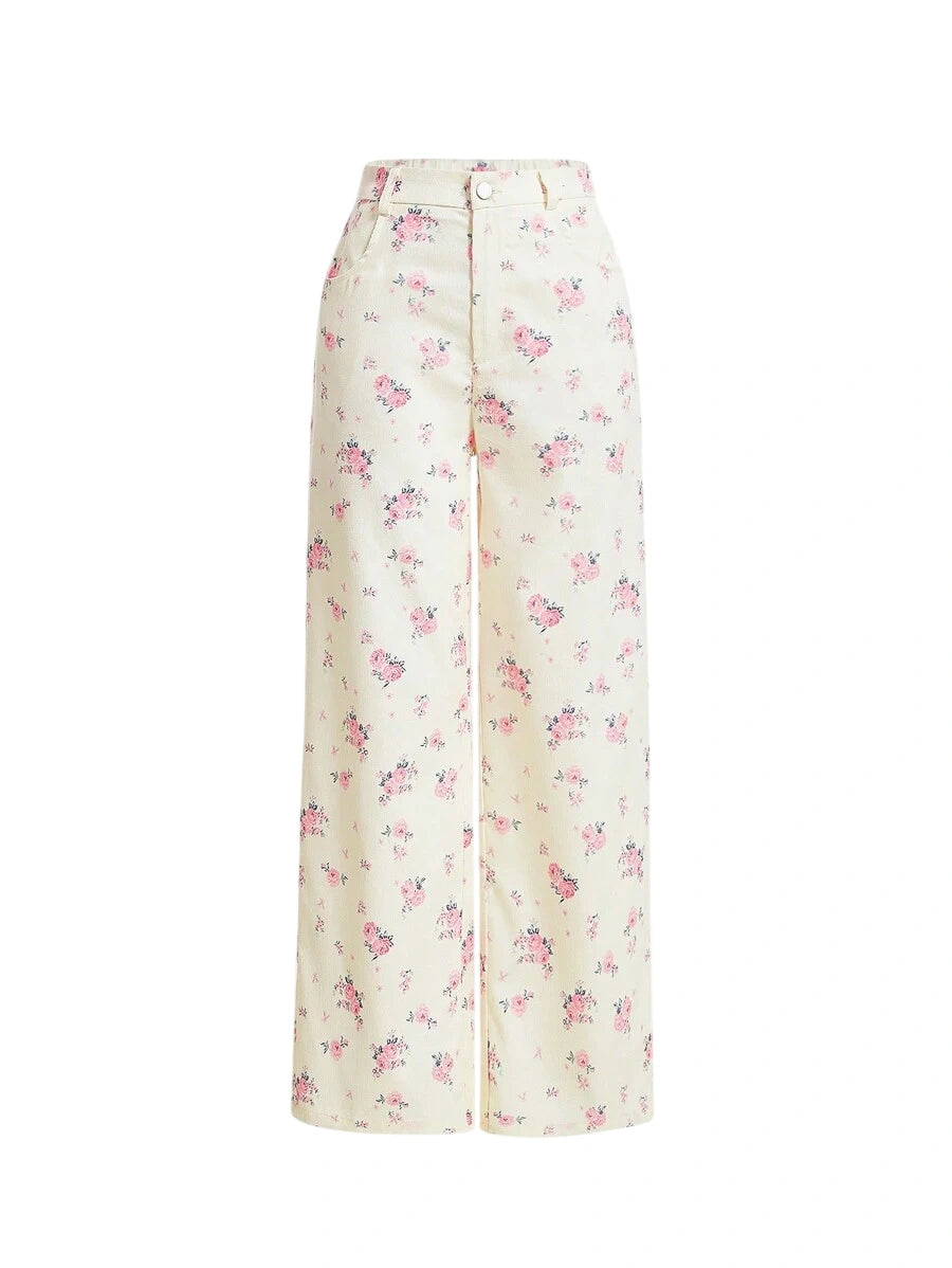 Womens Full Print Button Design Pants