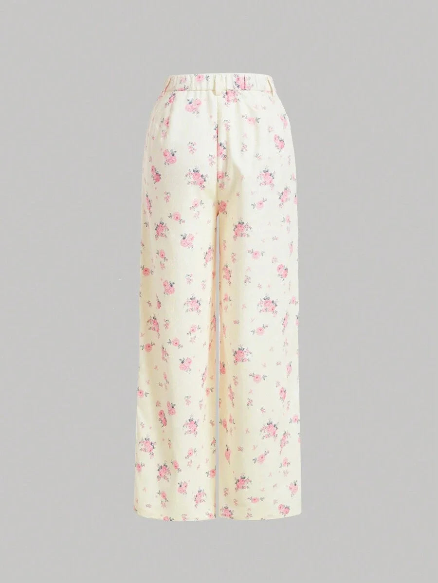 Womens Full Print Button Design Pants