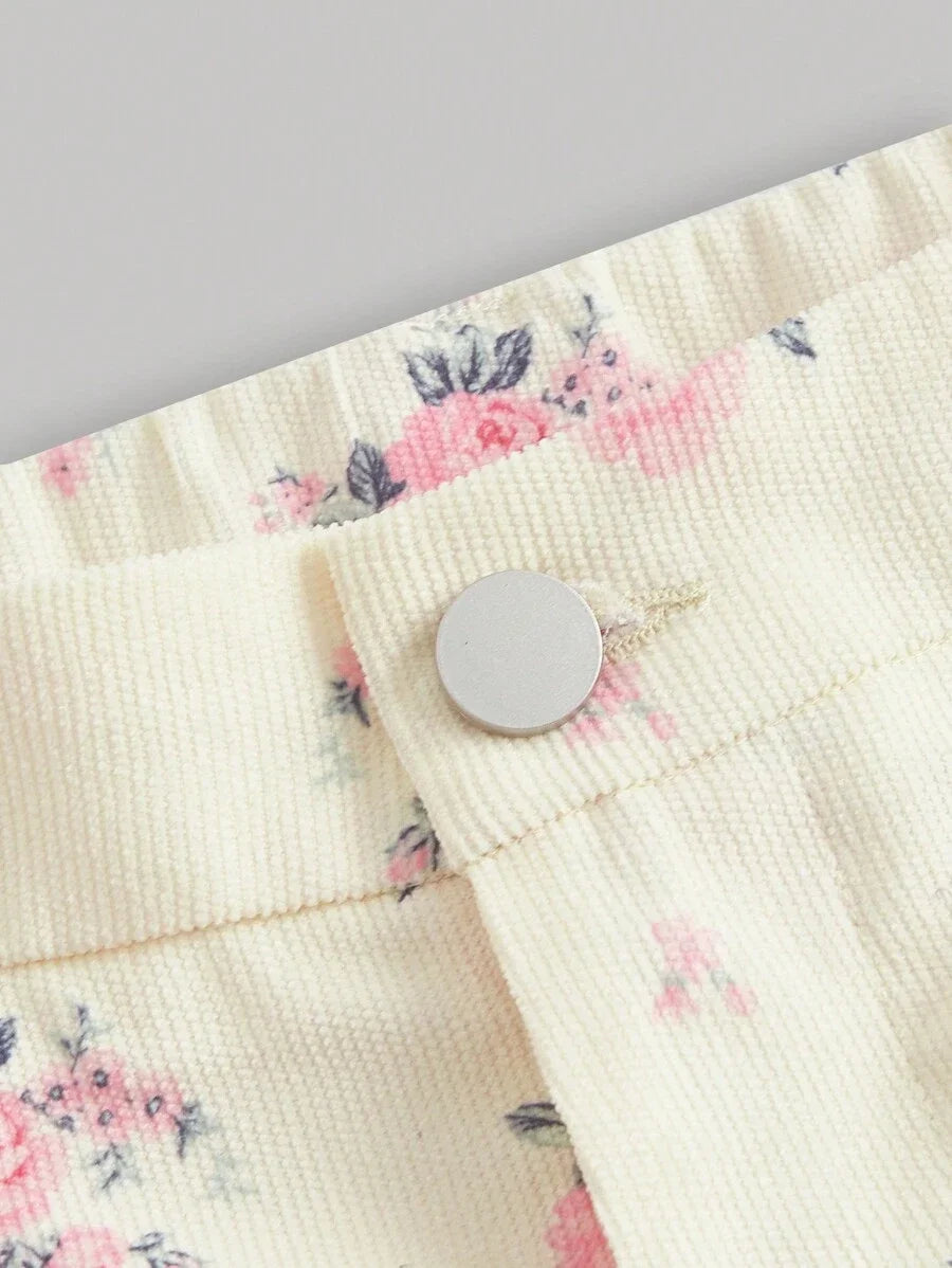 Womens Full Print Button Design Pants