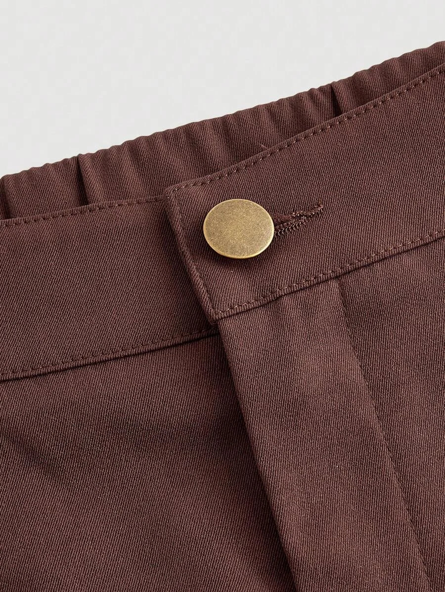 Womens High Waist Side Cargo Pockets Brown Flare Leggings Daily Pants Streetwear PantsFlare Leggings