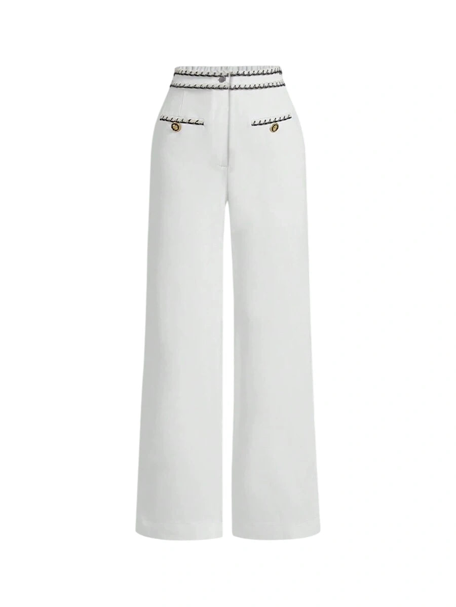 Womens HighWaisted Elegant White Contrast Striped Straight Pants Elegant Straight Pants Small Style