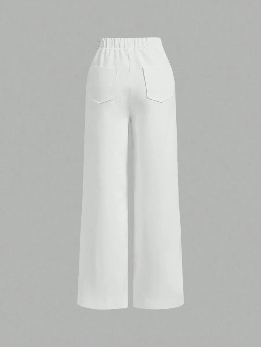 Womens HighWaisted Elegant White Contrast Striped Straight Pants Elegant Straight Pants Small Style