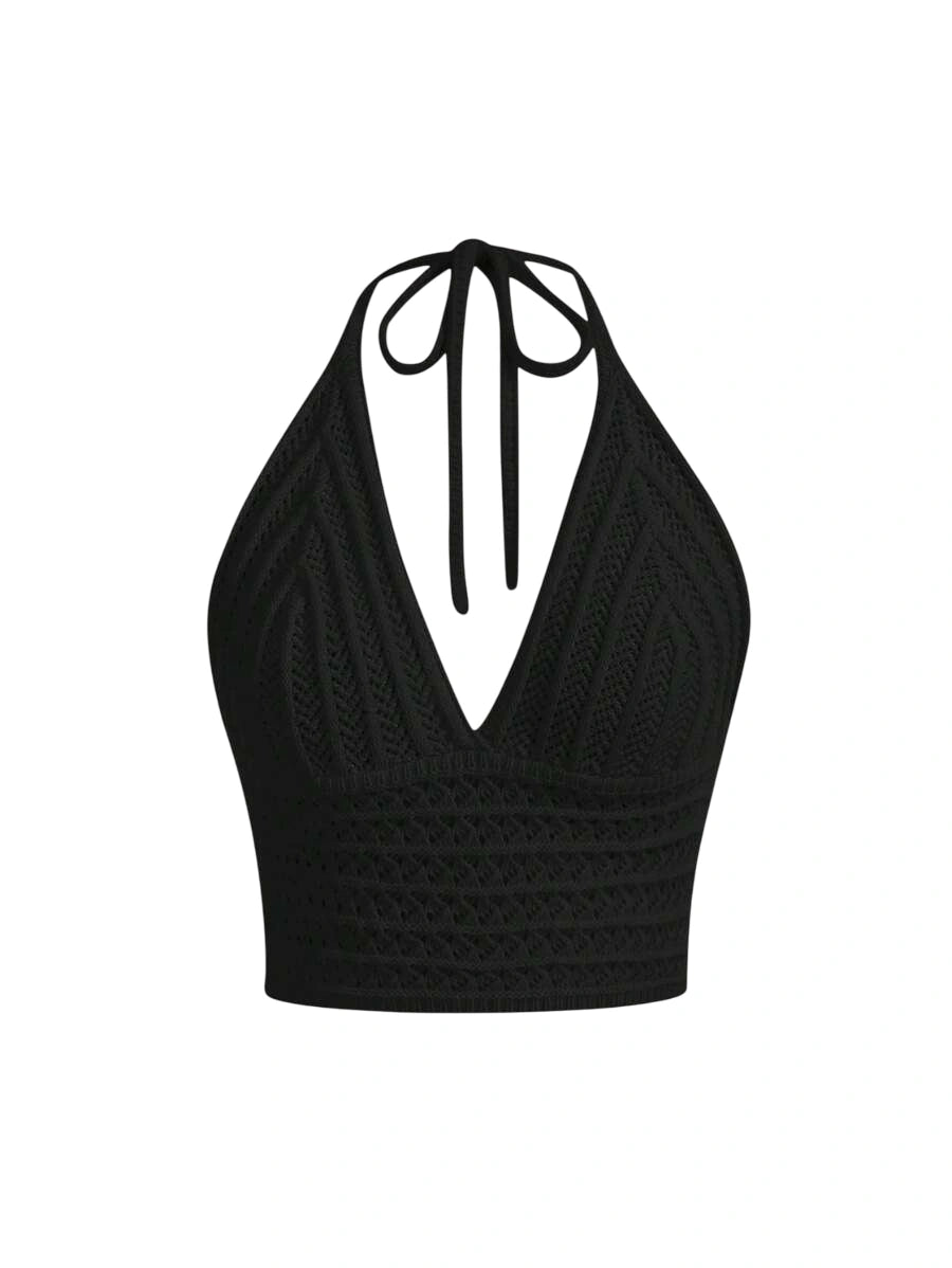 Womens Knitted Top With Halter Neck And Cinched Waist For Beach Music Festival