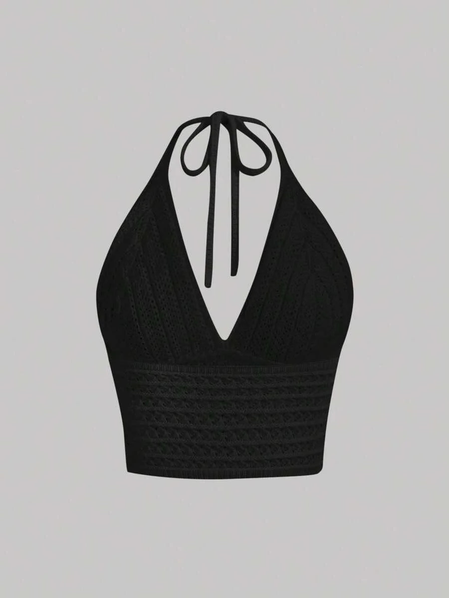 Womens Knitted Top With Halter Neck And Cinched Waist For Beach Music Festival