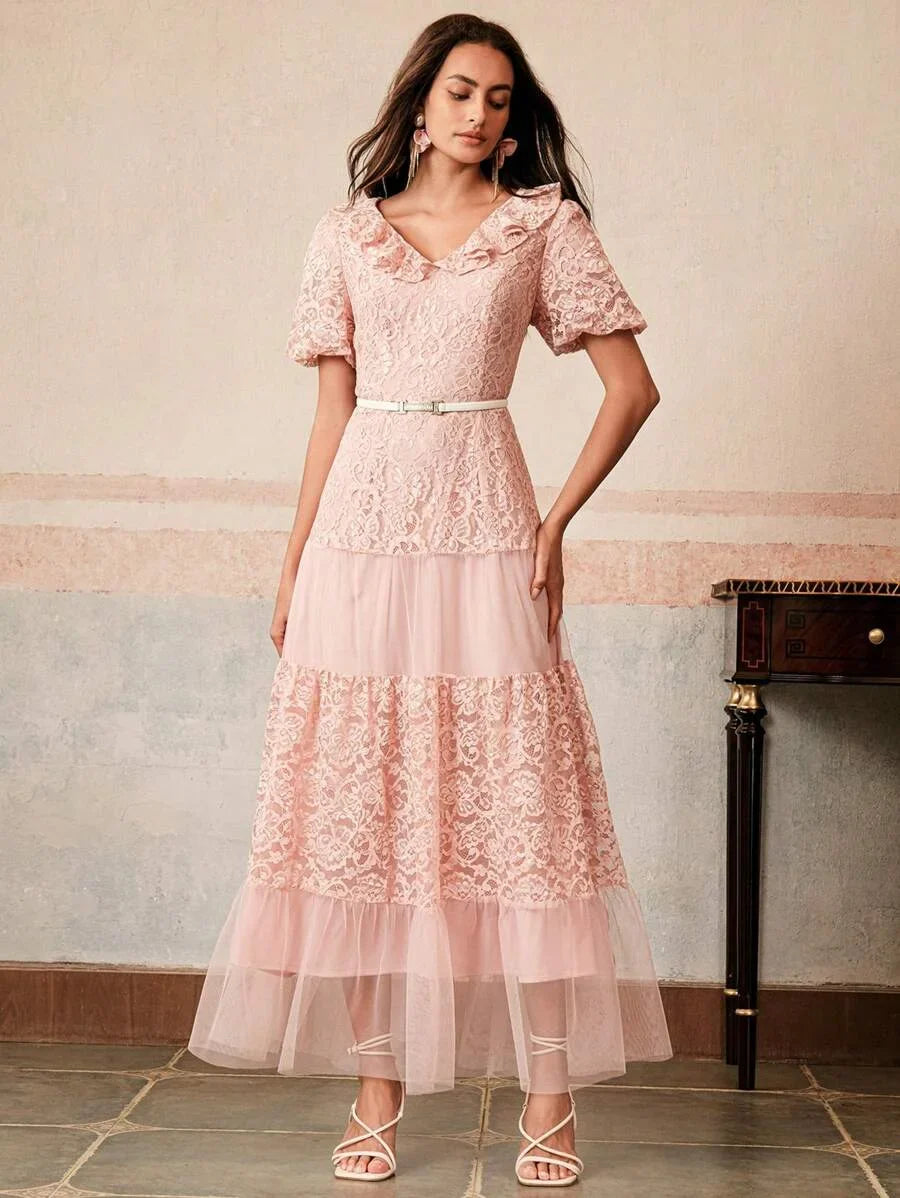 Womens Lace amp Mesh Patchwork Dress Long Gown For Party Spring Break