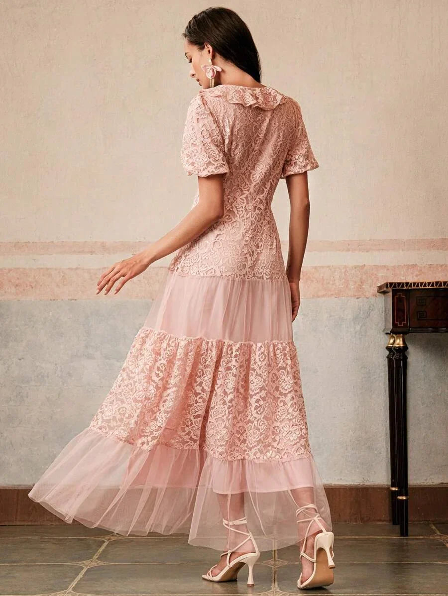 Womens Lace amp Mesh Patchwork Dress Long Gown For Party Spring Break