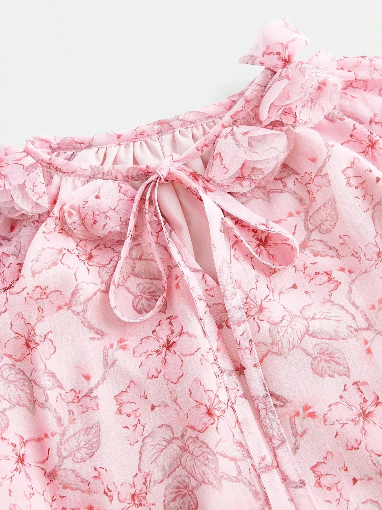 Womens Long Floral Print Dress With Floral Applique Collar Long Sleeves Waist Gathering Casual And