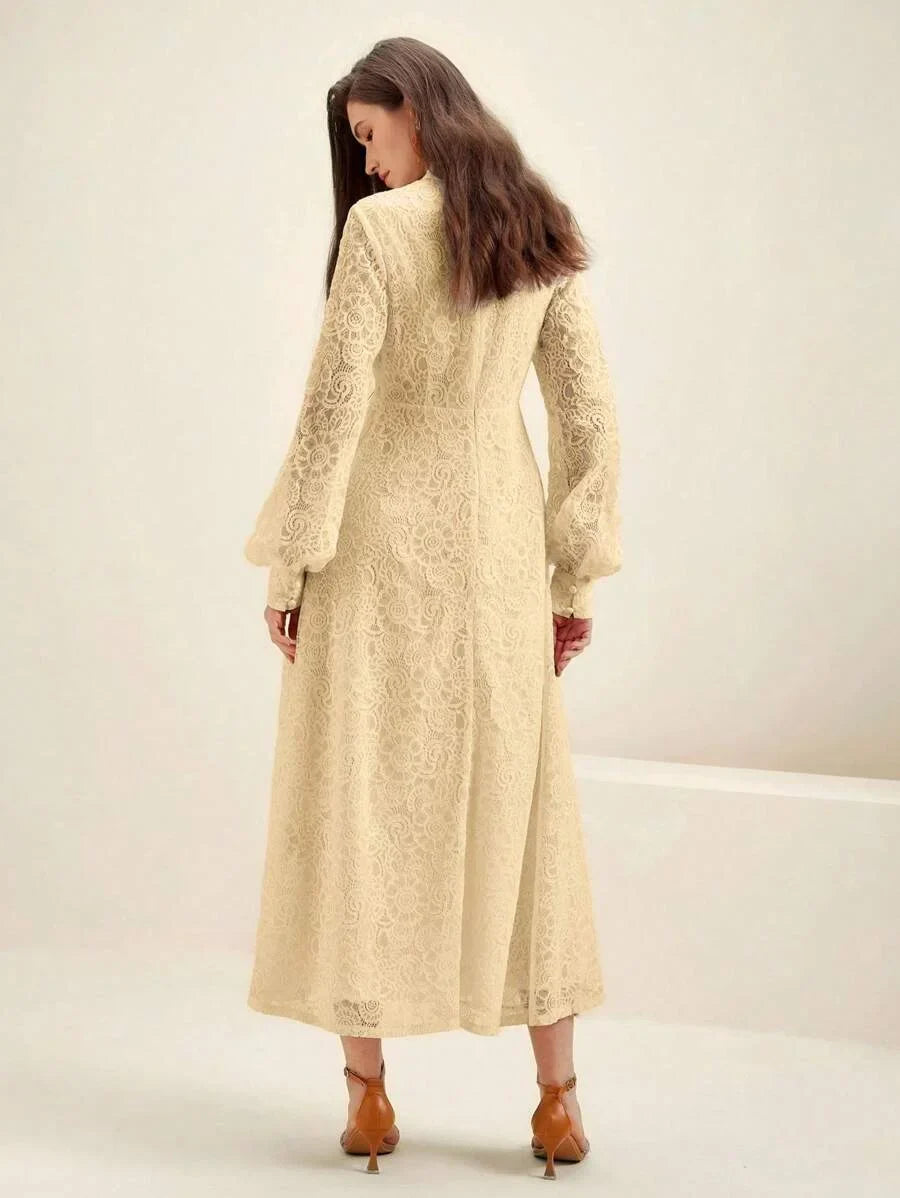Womens Long Sleeve Lace Solid Color Dress Maxi Women Outfit