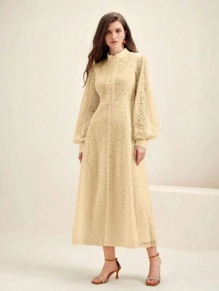 Womens Long Sleeve Lace Solid Color Dress Maxi Women Outfit