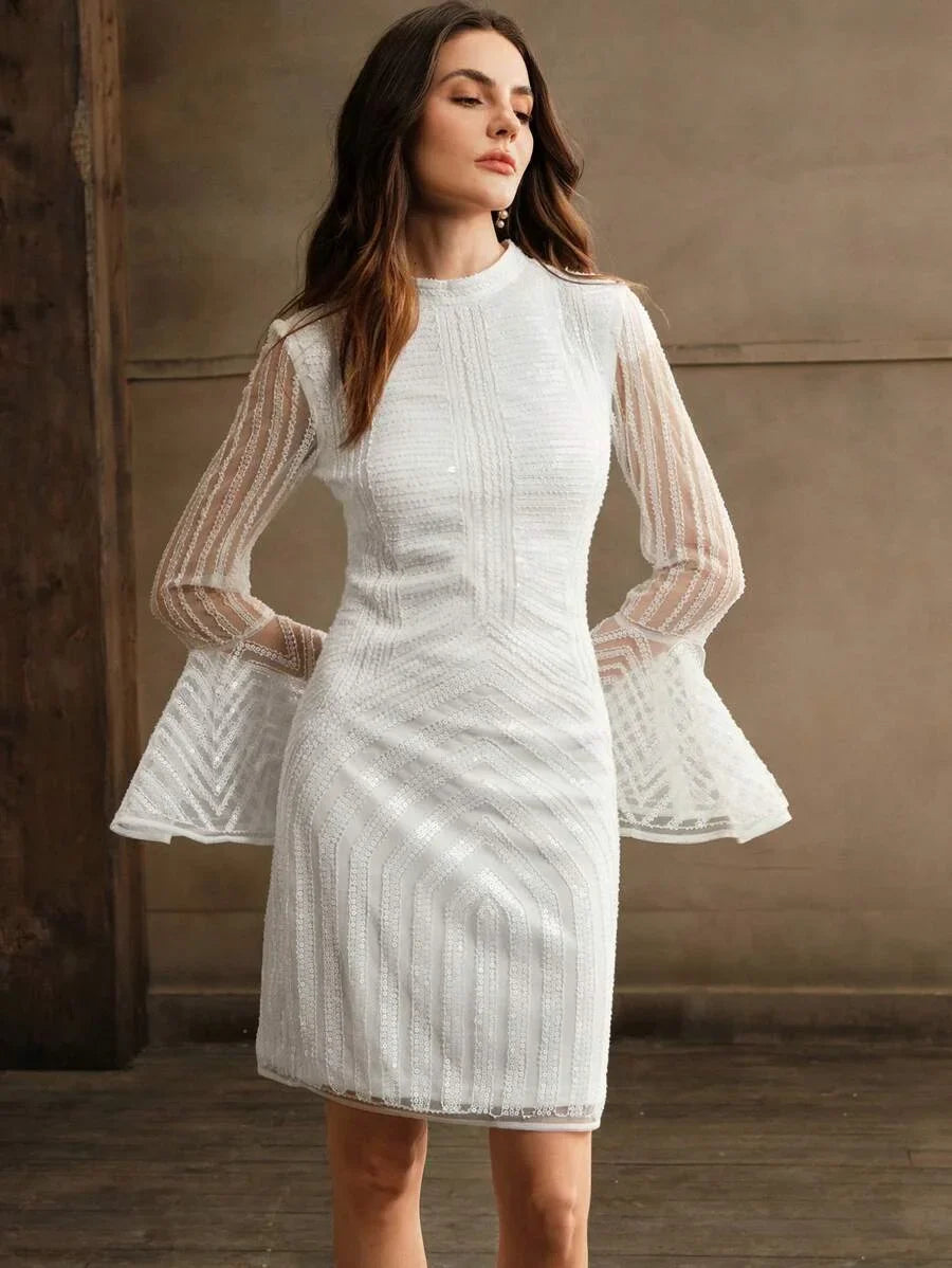 Womens New Arrival Long Sleeve Sequins Embellished Dress
