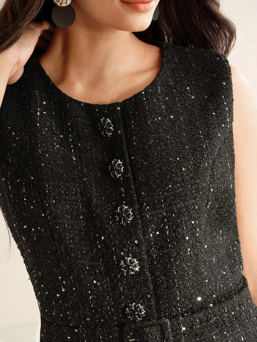 Womens Pleated Chiffon Patchwork Dress 2In1 Maxi Tweed Women Outfit