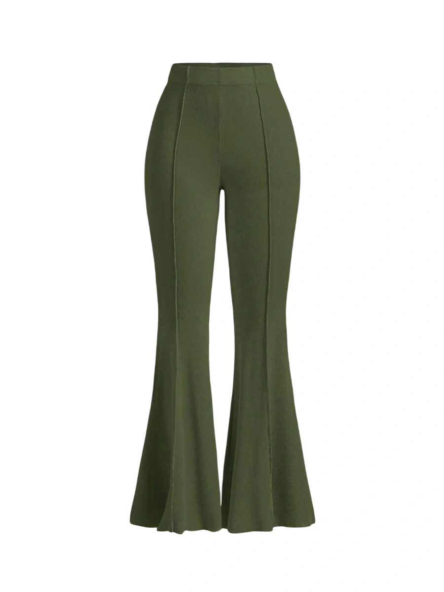 Womens Ruffled Elastic Flare Leg Pants