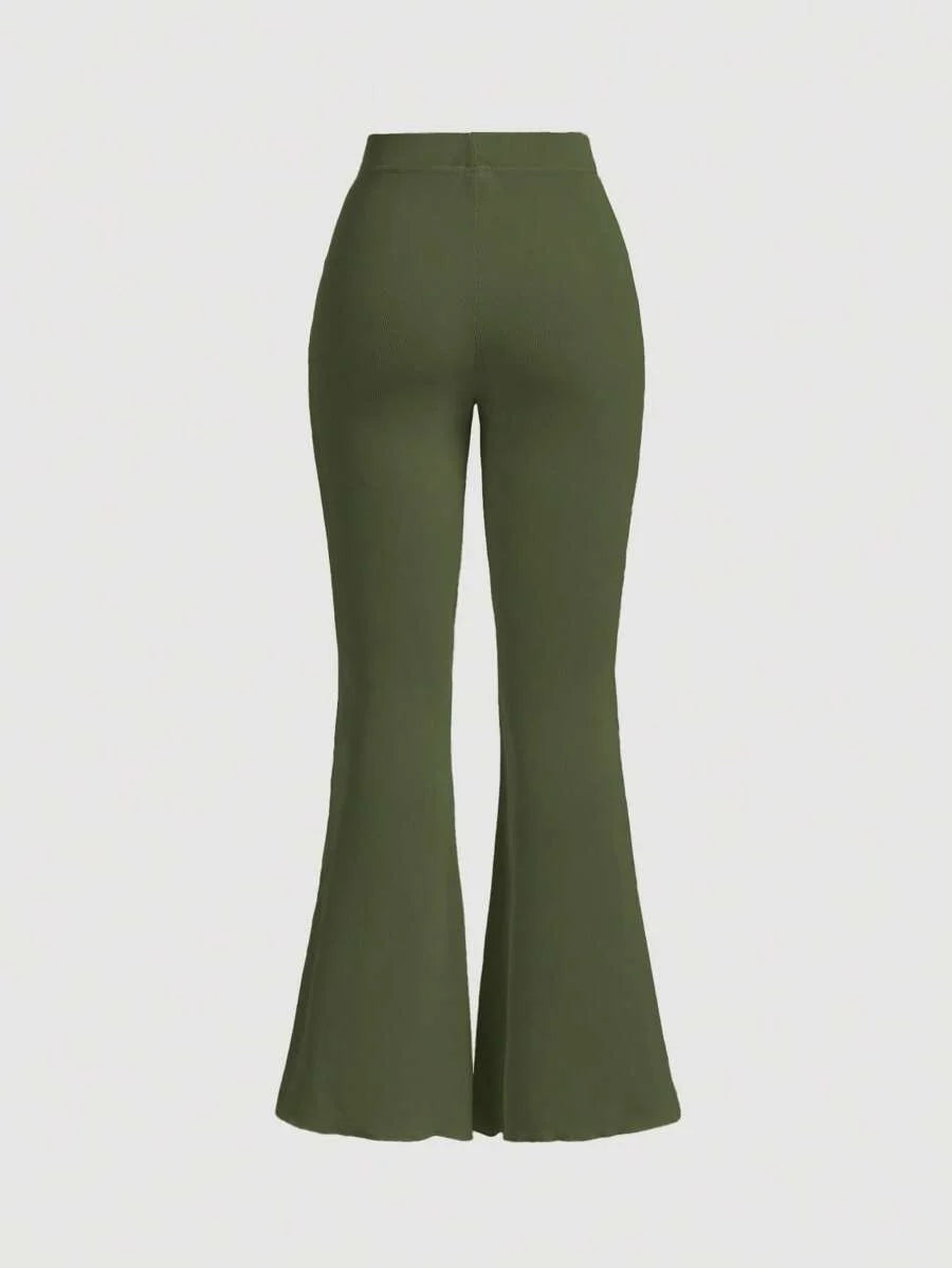 Womens Ruffled Elastic Flare Leg Pants