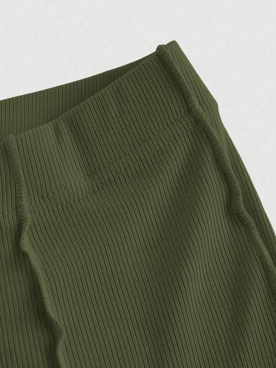 Womens Ruffled Elastic Flare Leg Pants